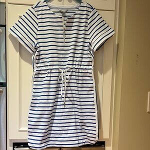 Tommy Bahama White & Blue Striped Drawstring Kids Dress